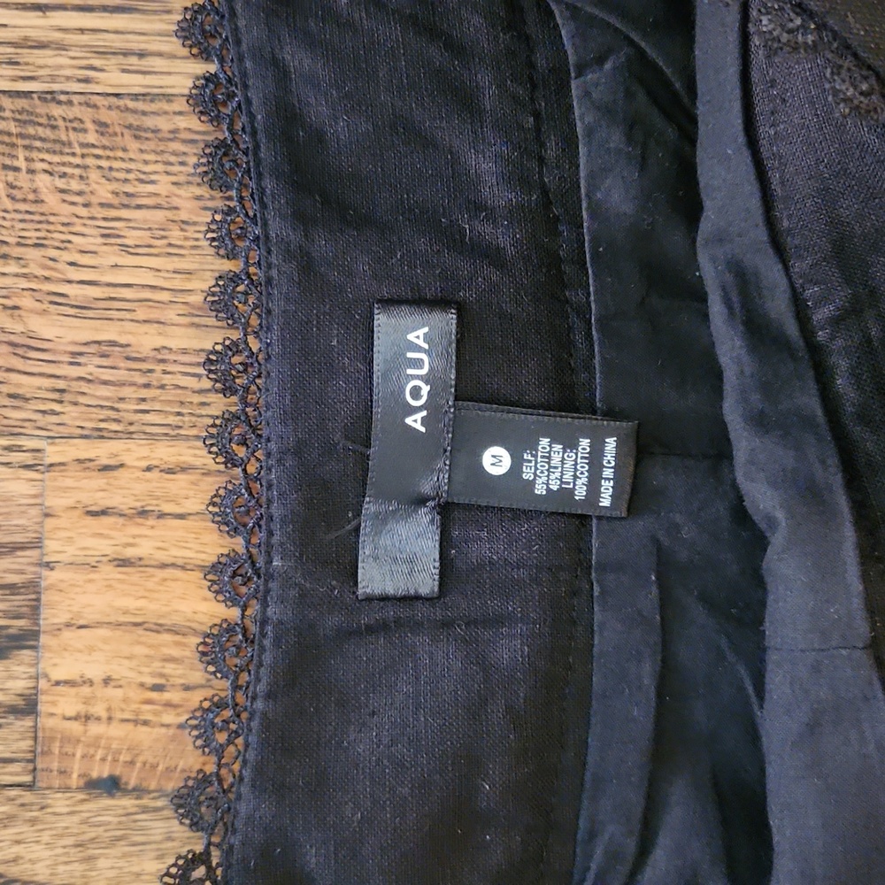 Aqua Lace Edge Black Linen Shorts M - Picture 2 of 3